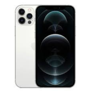 iPhone 12 Pro, 128GB in Silver, showcasing its sleek design with metallic edges and a triple camera system.