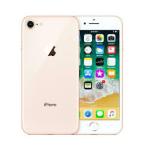 iPhone 8, 64GB in elegant Gold, featuring its sleek glass back and single camera lens.