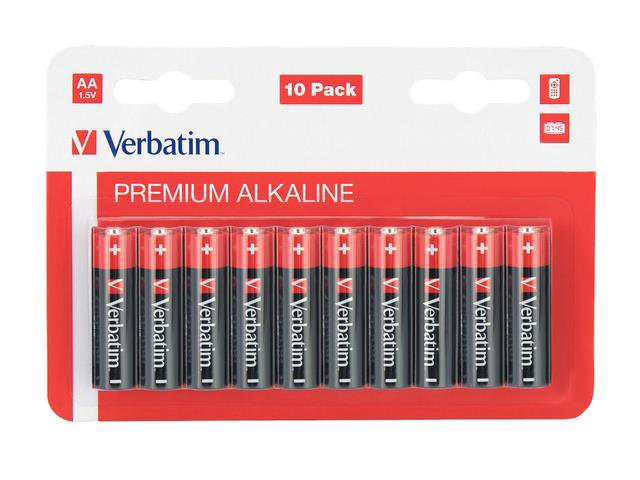Verbatim Premium Alkaline AA 1.5V batteries, pack of ten