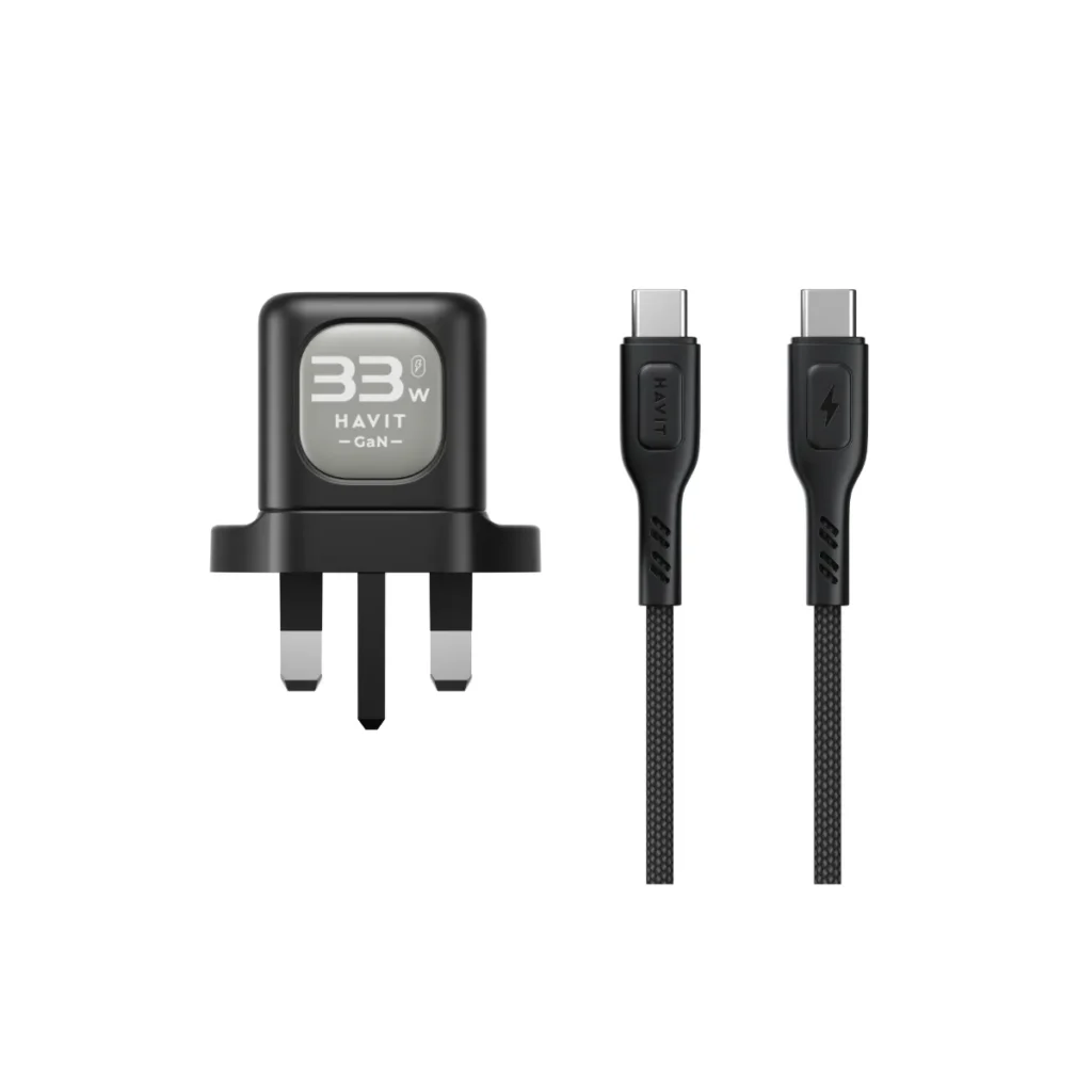 Havit UC233 33W GaN UK travel charger with USB-C cable