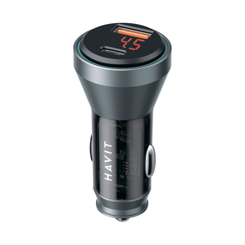 Havit CC2017 USB-A and USB-C car charger with voltage display