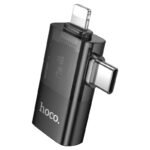 Hoco UA36E black OTG adapter side view with Lightning and USB-C connectors