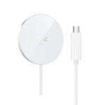 Hoco CW63 white Qi2 magnetic charger with USB-C braided cable