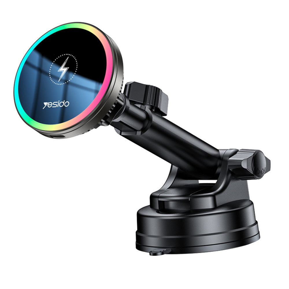 Yesido C315 black magnetic wireless car charger with RGB lights and cooling fan