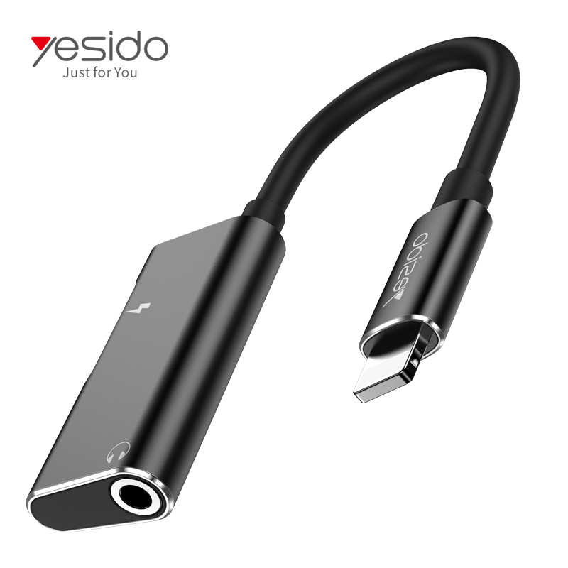 Yesido YAU11 black Lightning charging and 3.5 mm audio adapter