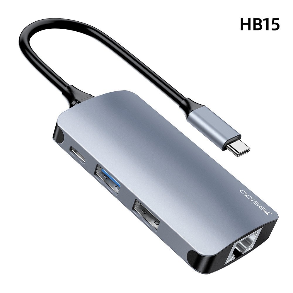 Yesido HB15 6-in-1 USB-C dock with USB ports and RJ45 Ethernet