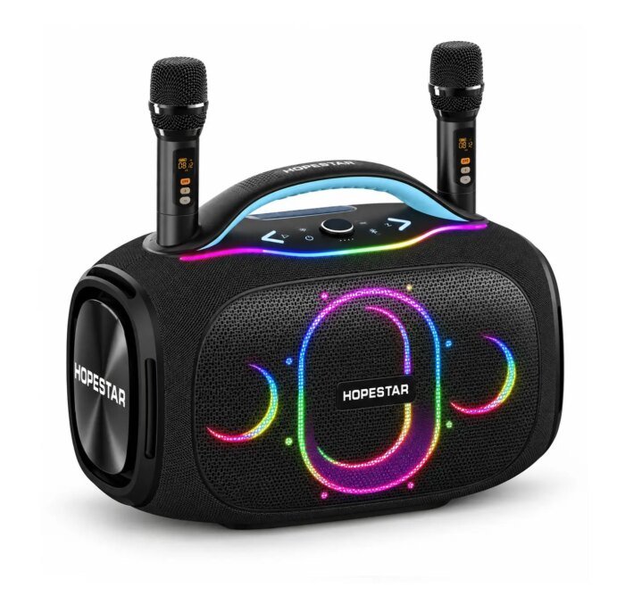 Hopestar PartyBox Ultra 550W black speaker with RGB lights and two microphones