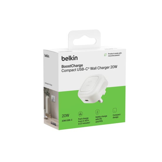Belkin BoostCharge USB-C 20W PD wall charger with UK plug