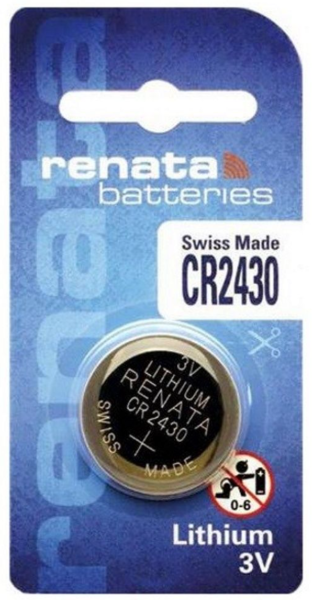Renata CR2430 3V lithium coin cell battery in blister packaging