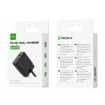 WOOX MX0174 black 45W GaN charger with USB-A and USB-C ports in retail packaging