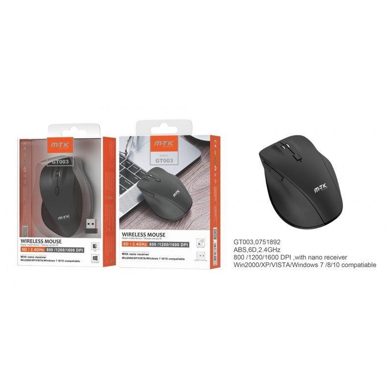 M.TK GT003 black wireless mouse and retail packaging