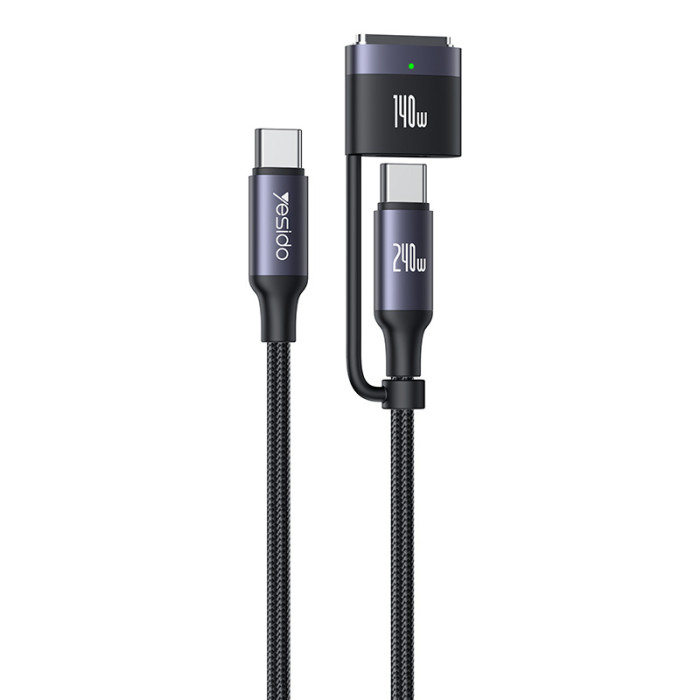 Yesido CA197 black braided USB-C cable with USB-C connectors and magnetic charging head