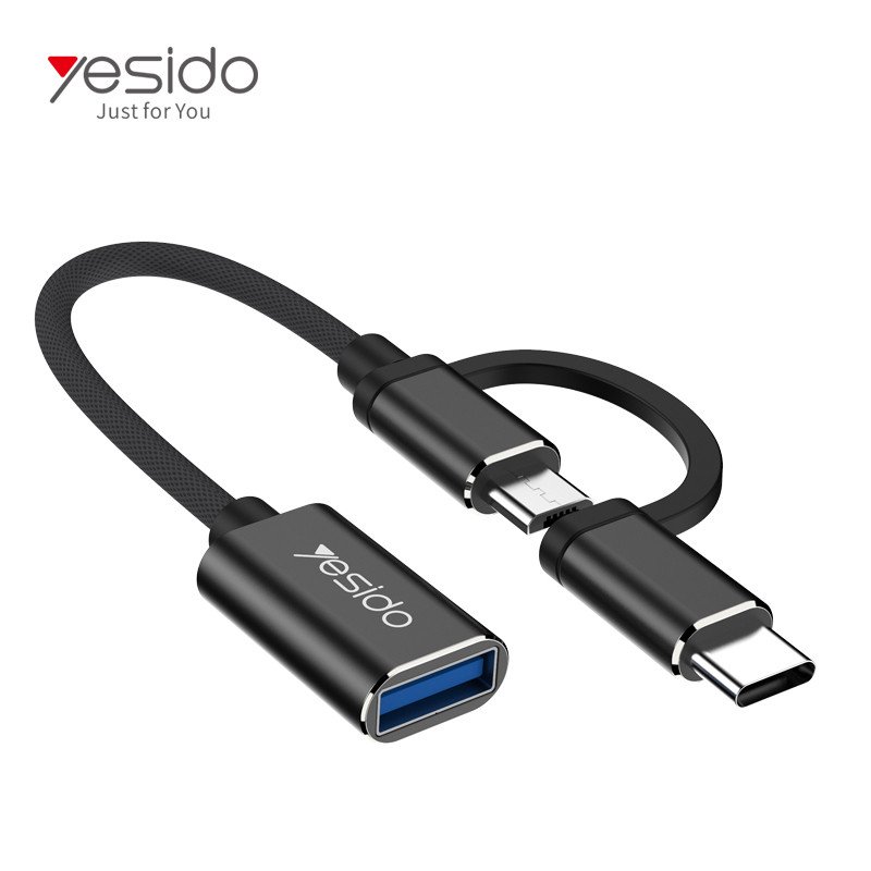 Yesido GS02 black 2-in-1 USB-C and Micro-USB OTG adapter cable