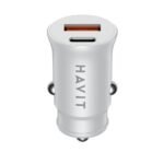 White Havit CC2022 car charger showing USB-A and USB-C ports