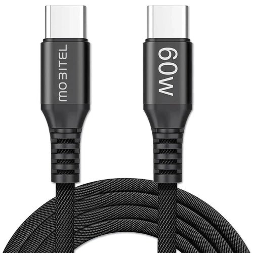 mobitel-60w-usbc-c Mobitel black braided USB-C to USB-C 60W data cable