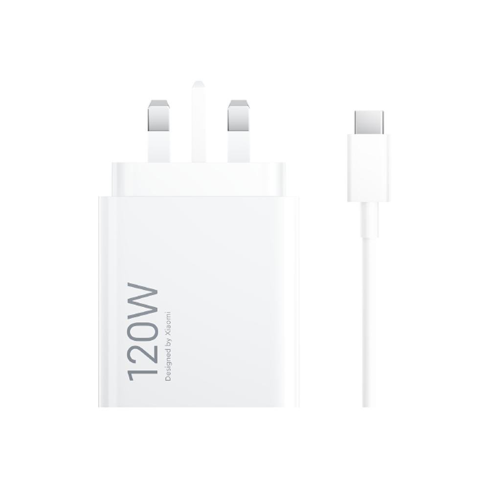 Xiaomi 120W UK USB-A charger with cable shown