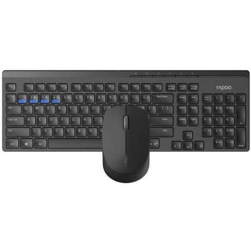 Rapoo 8100M black wireless full-size keyboard and mouse front view