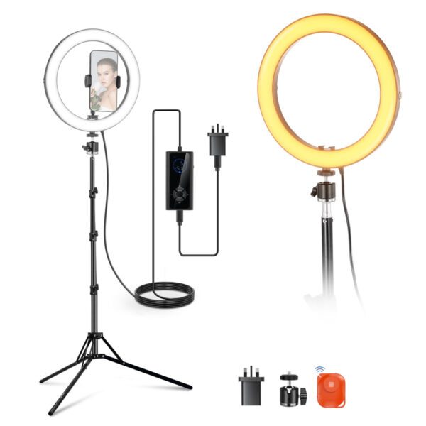 LED ring light with tripod and phone holder