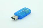 Dynamode USB stereo sound card blue adapter USB connector angled view