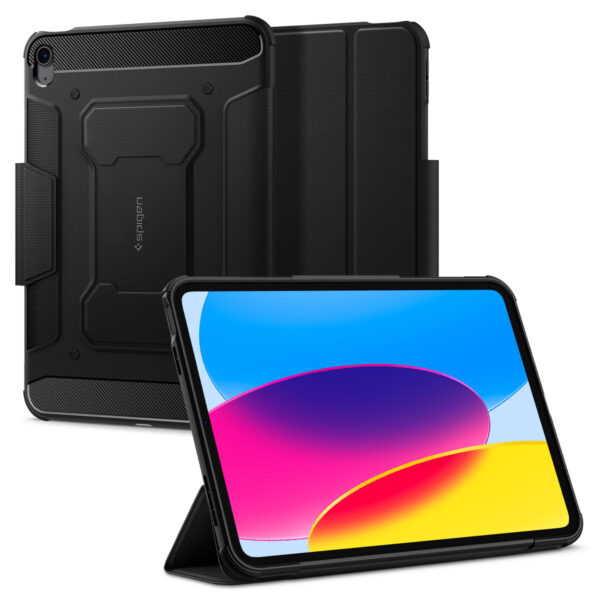 Black protective tablet case with folding stand