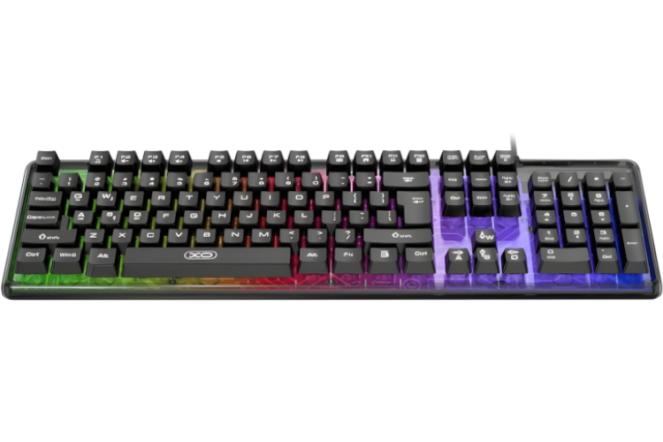 XO KB-04 black USB wired full-size keyboard with RGB backlighting