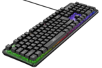 XO KB-04 black RGB backlit wired keyboard angled view