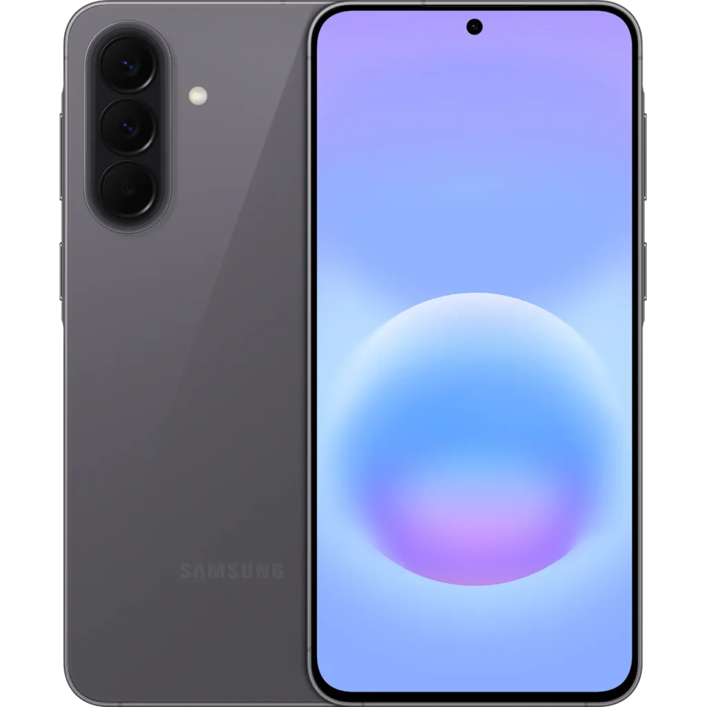 Samsung Galaxy A57 5G in Awesome Grey, front and rear views