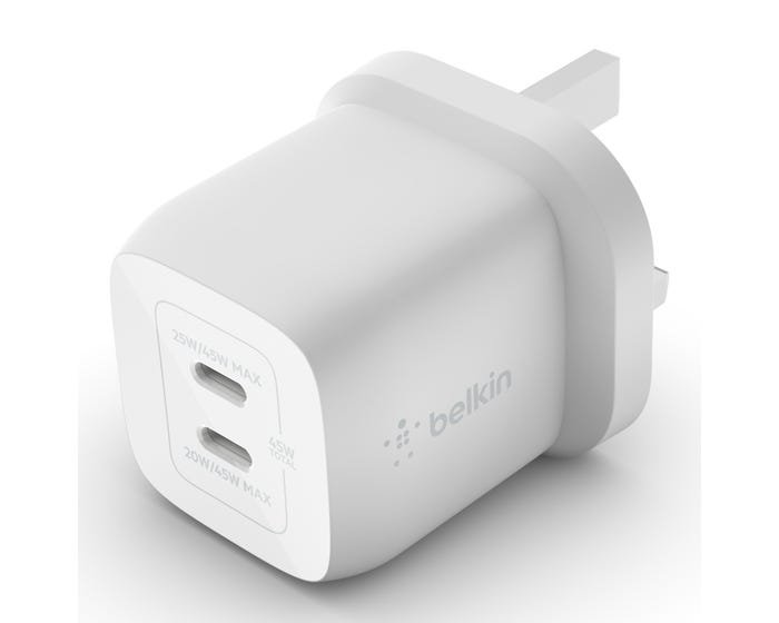 Belkin BoostCharge Pro WCH011myWH 45W dual USB-C UK wall charger in white