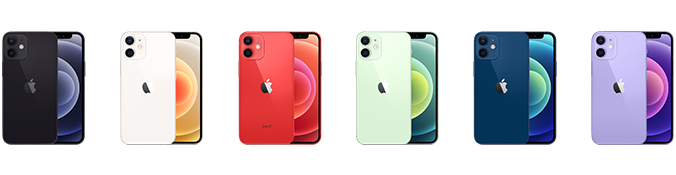 Apple iPhone 12 mini model illustration showing example colours