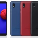 Samsung Galaxy A01 Core front and rear views in example colours — manufacturer illustration